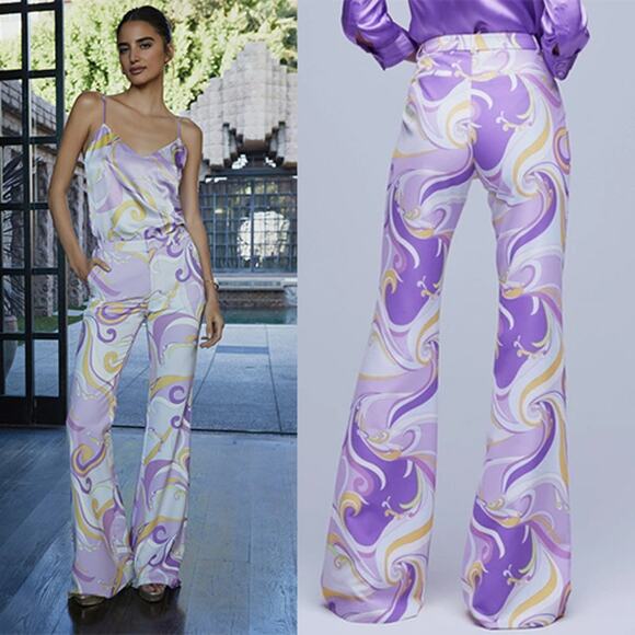 NWT L'Agence Lane Flared Purple Trouser Light Orchid Multi Saint Martin Size: 0 - Picture 1 of 8